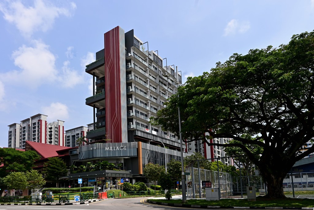 Millage apartments and commercial podium on Changi Road, photographed in 2024