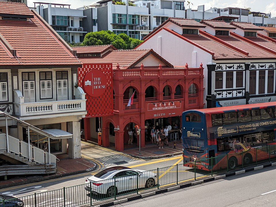 The Red House conserved frontage and residential building behind it, photographed in 2023